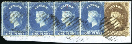 Stamp of Ceylon 1861-64 Rough perf. 14 to 15 1/2 1d blue strip of 