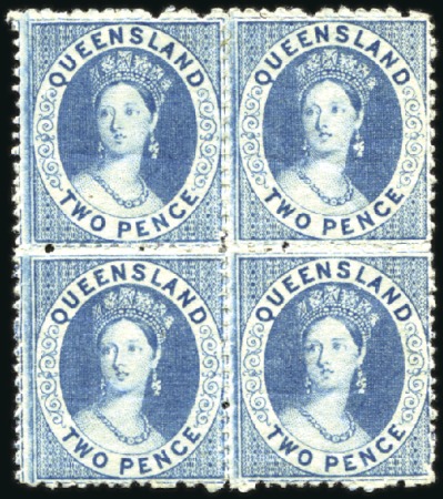 Stamp of Australia » Queensland 1868-74 & 1876-78 2d Chalon mint og blocks of four