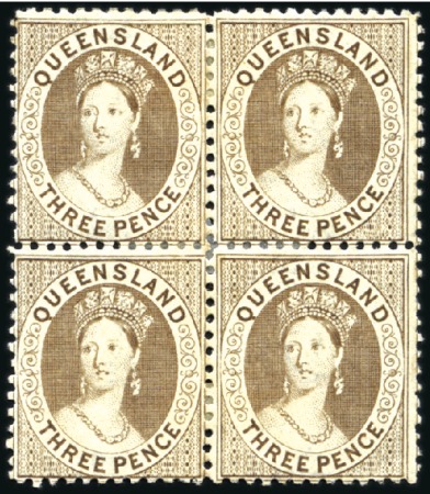 Stamp of Australia » Queensland 1860-61 & 1876-78 3d Chalon mint og blocks of four