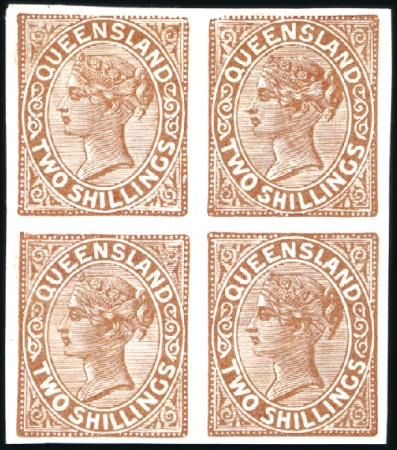 Stamp of Australia » Queensland 1887-91 2s Brown imperf. plate proof block of four