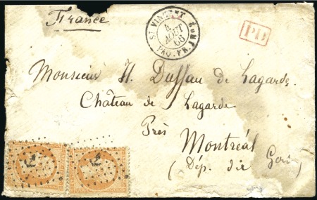 Stamp of France 1866 Rarissime càd ST VINCENT PAQ FR J N°2 sur let