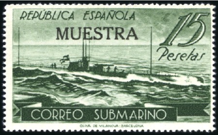 Stamp of Spain 1936 Submarine, set of six with MUESTRA ovpt, unus