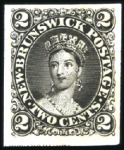 Stamp of Canada » New Brunswick 1860 2c Chalon selection incl. imperf. plate proof