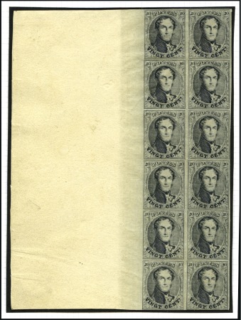 Stamp of Belgium 1861 20c Colour proof in marginal block of 12, ver