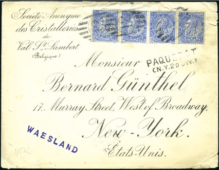 Stamp of Belgium 1904 Cover to USA with 25c blue in strip of four w
