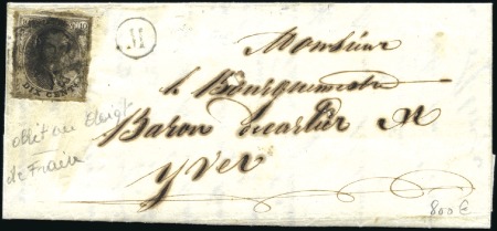 Stamp of Belgium 1856 Cover franked 10c cancelled with a fingerprin