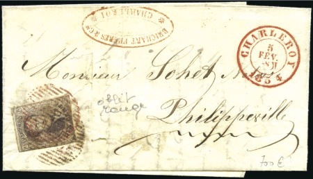 Stamp of Belgium 1854 Cover to Philippeville with 10c tied by mute 