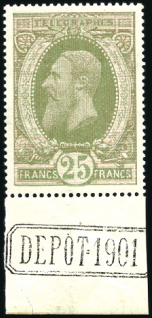 Stamp of Belgium TG10 25F perf 14 x 14 1/4, hinge in margin with "D
