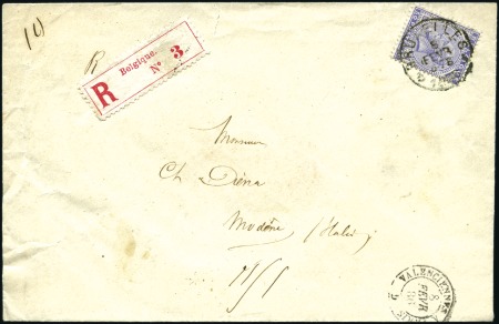 Stamp of Belgium 1886 Reg'd cover to Italy with single 50c violet, 