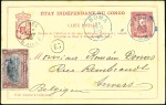 Stamp of Belgian Congo 1895 10c Postal stationery with aditional 5c tied 