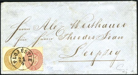 Stamp of Romania » Austrian Levant Post Offices 1863-64 5s large perf +15s small perf cancelled by