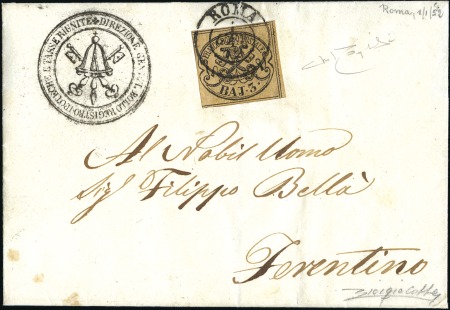 Stamp of Italian States » Papal States FIRST DAY USAGE

1852 Small neat folded entire f