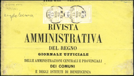 Stamp of Italy EARLIEST KNOWN USAGE

1862 Folded printed brochu