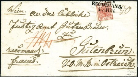Stamp of Austria » 1850 Issue FIRST DAY USAGE OF THE 3 KREUZER
1850 Folded re