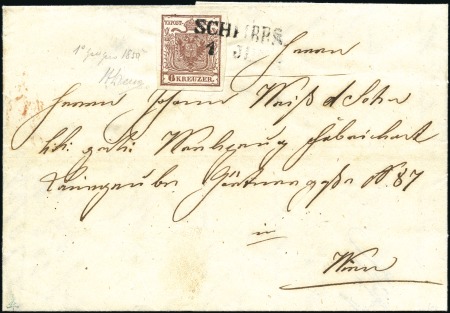 Stamp of Austria » 1850 Issue FIRST DAY USAGE OF THE 6 KREUZER
1850 Folded fr