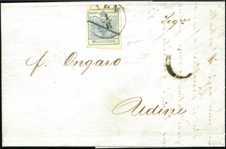 Stamp of Austria » 1850 Issue FIRST DAY USAGE OF THE 9 KREUZER
1850 Folded fr