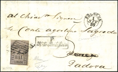 Stamp of Italian States » Romagna FIRST DAY USAGE OF THE FIVE BAJ

1859 Folded let