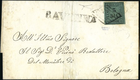 Stamp of Italian States » Romagna FIRST DAY USAGE OF THE 3 BAJ

1859 Folded cover 