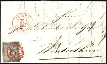 Stamp of Switzerland / Schweiz » Kantonalmarken » Zürich 1846 Zurich 6 type I tied to small folded letter b