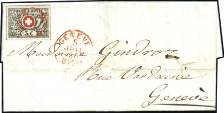 Stamp of Switzerland / Schweiz » "Waadt", "Neuenburg", "Winterthur" 1850 Waadt 4, position 4 tied to small folded loca