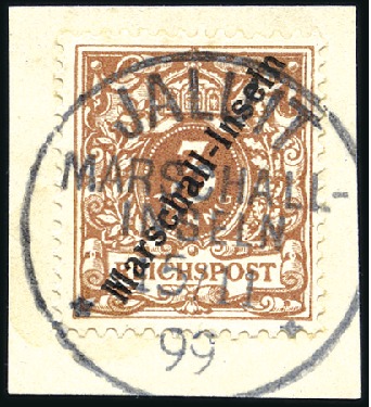 Stamp of Germany » German Colonies » Marshall Islands 1897 3Pf light ochre brown with steep overprint "M