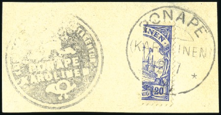 Stamp of Germany » German Colonies » Caroline Islands 1910 20H blue bisect (right half) tied to fragment