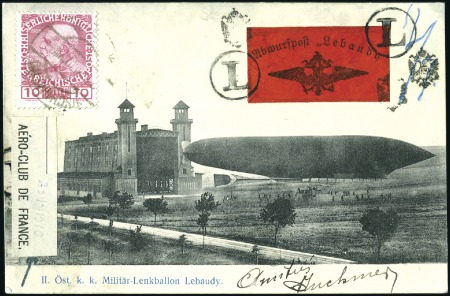 Stamp of Austria 1910 DIRIGIBLE LEBAUDY: Ppc to France showing Leba