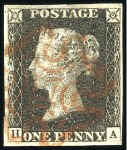 Stamp of Great Britain » 1840 1d Black and 1d Red plates 1a to 11 1840 1d Black group of 10 with four margins incl. 
