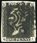 Stamp of Great Britain » 1840 1d Black and 1d Red plates 1a to 11 1840 1d Black group of 10 with four margins incl. 