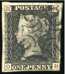 Stamp of Great Britain » 1840 1d Black and 1d Red plates 1a to 11 1840 1d Black group of 10 with four margins incl. 
