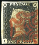 Stamp of Great Britain » 1840 1d Black and 1d Red plates 1a to 11 1840 1d Black group of 10 with four margins incl. 
