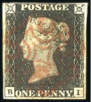 Stamp of Great Britain » 1840 1d Black and 1d Red plates 1a to 11 1840 1d Black group of 10 with four margins incl. 