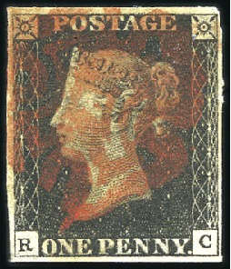 Stamp of Great Britain » 1840 1d Black and 1d Red plates 1a to 11 1840 1d Black group of 10 with four margins incl.
