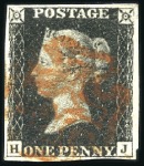 Stamp of Great Britain » 1840 1d Black and 1d Red plates 1a to 11 1840 1d Black group of 10 with four margins incl. 