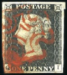 Stamp of Great Britain » 1840 1d Black and 1d Red plates 1a to 11 1840 1d Black group of 10 with four margins incl. 