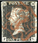 Stamp of Great Britain » 1840 1d Black and 1d Red plates 1a to 11 1840 1d Black group of 10 with four margins incl. 