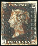Stamp of Great Britain » 1840 1d Black and 1d Red plates 1a to 11 1840 1d Black group of 10 with four margins incl. 