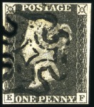 Stamp of Great Britain » 1840 1d Black and 1d Red plates 1a to 11 1840 1d Black group of 10 with four margins incl. 