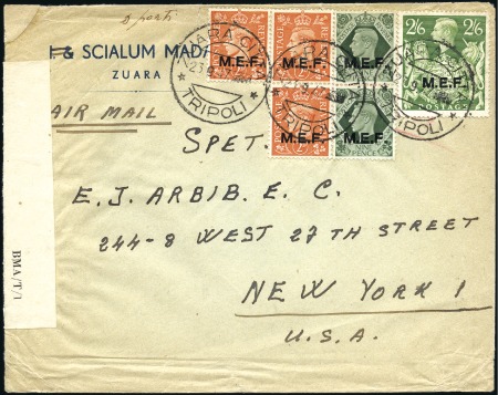 Stamp of British Occupation of Italian Colonies » Tripolitania 1947 (Sep 23) Commercial envelope from ZUARA to US