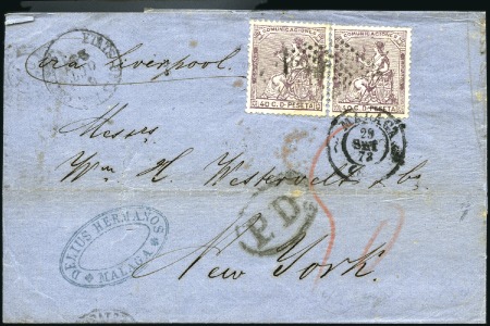 Stamp of Spain 1873 Folded letter franked 40C lilac (2) and 1874
