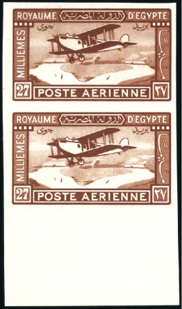 Stamp of Egypt 1929 27m Brown marginal imperforate pair printed "