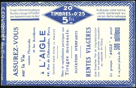 Stamp of Colonies françaises » Algérie 1924 Semeuse 25c surch., carnet complet de 20 timb