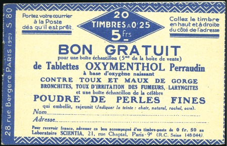 Stamp of Colonies françaises » Algérie 1924 Semeuse 25c surch., carnet complet de 20 timb