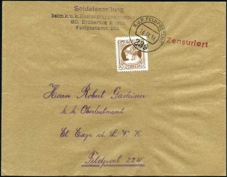 Stamp of Austria 1916 Newspaper adhesive 20H brown tied to complete