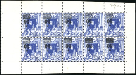 Stamp of Colonies françaises » Algérie 1941 Casbah 50c sur 65c en bloc de 10 avec SURCHAR