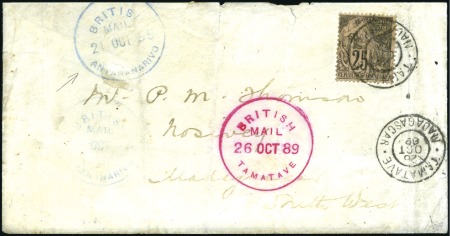 Stamp of Madagascar (British Post) 1889 (Oct 21) Envelope from the British mail to th