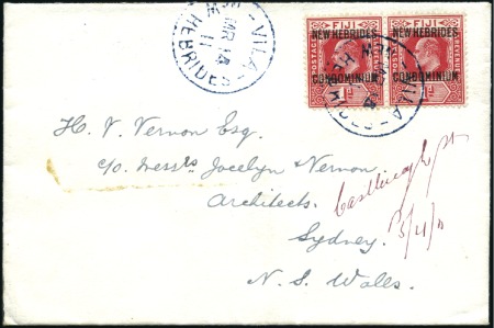 Stamp of New Hebrides 1911 (Mar 14) Envelope to Australia with 1910 1d p
