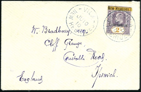 Stamp of New Hebrides 1910 (Jun 10) Envelope to England with 1908 2d tie