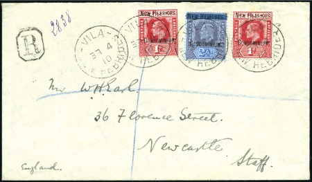 Stamp of New Hebrides 1910 (Feb 4) Envelope sent registered to England w