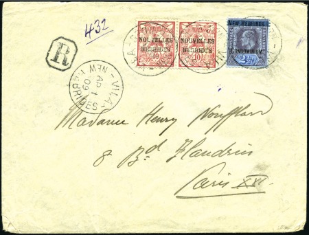 Stamp of New Hebrides 1909 (Apr 1) Envelope sent registered to France wi